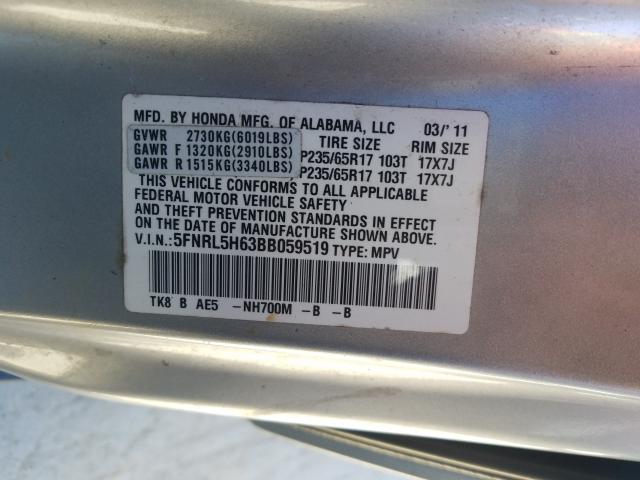 Photo 10 from auction – 2011 HONDA ODYSSEY EX with VIN 5FNRL5H63BB059519