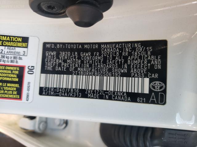 Photo 10 from auction – 2016 TOYOTA COROLLA L with VIN 2T1BURHE8GC506192