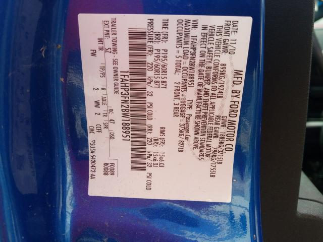 Photo 10 from auction – 2011 FORD FOCUS SE with VIN 1FAHP3FN2BW188951