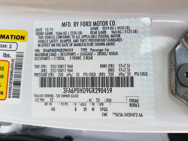 Photo 10 from auction – 2016 FORD FUSION SE with VIN 3FA6P0HD9GR290459