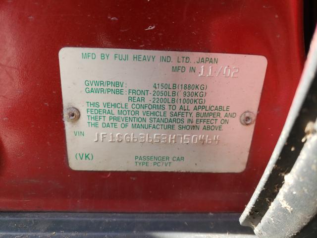 Photo 10 from auction – 2003 SUBARU FORESTER 2 with VIN JF1SG63653H750464