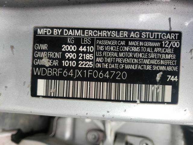 Photo 10 from auction – 2001 MERCEDES-BENZ C 320 with VIN WDBRF64JX1F064720