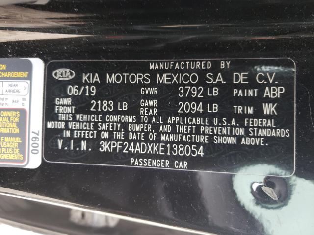 Photo 10 from auction – 2019 KIA FORTE FE with VIN 3KPF24ADXKE138054