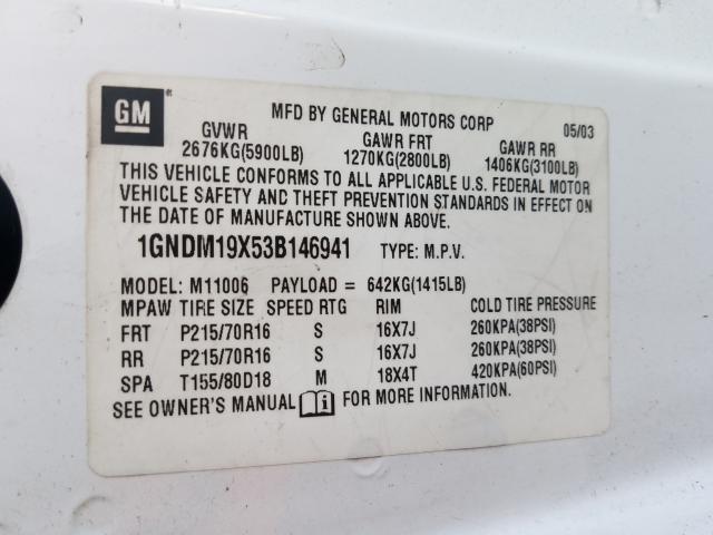 Photo 10 from auction – 2003 CHEVROLET ASTRO with VIN 1GNDM19X53B146941