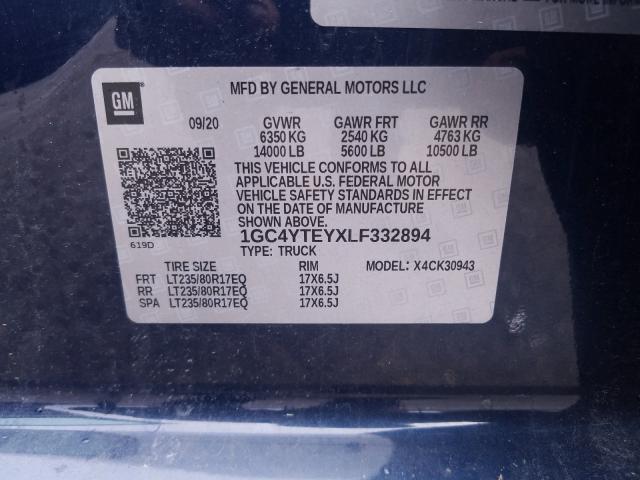 Photo 10 from auction – 2020 CHEVROLET SILVERADO with VIN 1GC4YTEYXLF332894