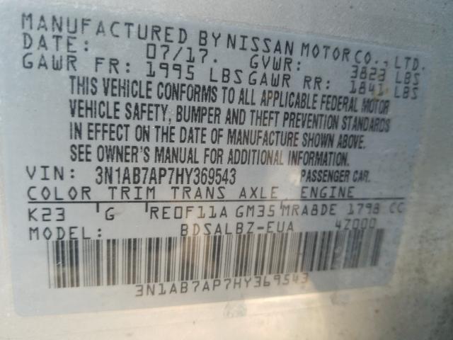 Photo 10 from auction – 2017 NISSAN SENTRA S with VIN 3N1AB7AP7HY369543