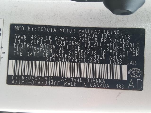 Photo 10 from auction – 2009 TOYOTA COROLLA MA with VIN 2T1LE40EX9C001693