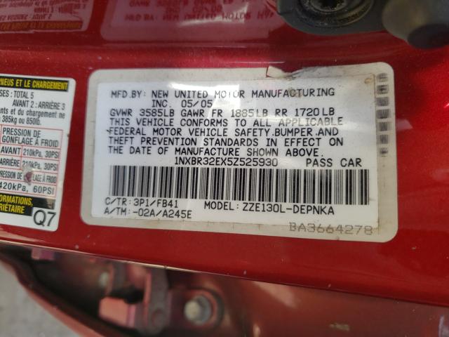 Photo 10 from auction – 2005 TOYOTA COROLLA CE with VIN 1NXBR32EX5Z525930