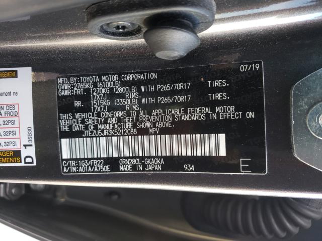 Photo 10 from auction – 2019 TOYOTA 4RUNNER SR with VIN JTEZU5JR3K5212088