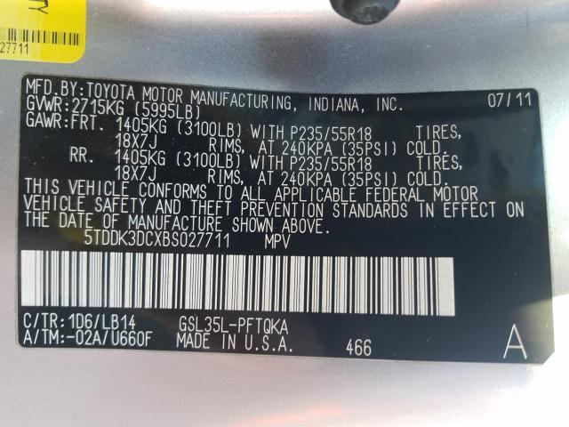 Photo 10 from auction – 2011 TOYOTA SIENNA XLE with VIN 5TDDK3DCXBS027711