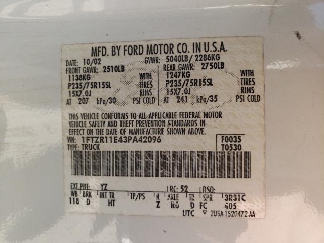 Photo 10 from auction – 2003 FORD RANGER with VIN 1FTZR11E43PA42096
