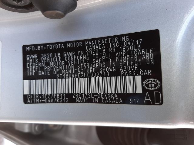 Photo 10 from auction – 2017 TOYOTA COROLLA L with VIN 2T1BURHE3HC902743