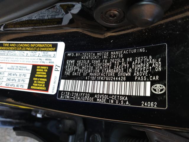 Photo 10 from auction – 2016 TOYOTA CAMRY LE with VIN 4T1BF1FK7GU244426