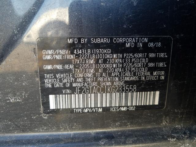Photo 10 from auction – 2019 SUBARU CROSSTREK with VIN JF2GTACC1KG233558