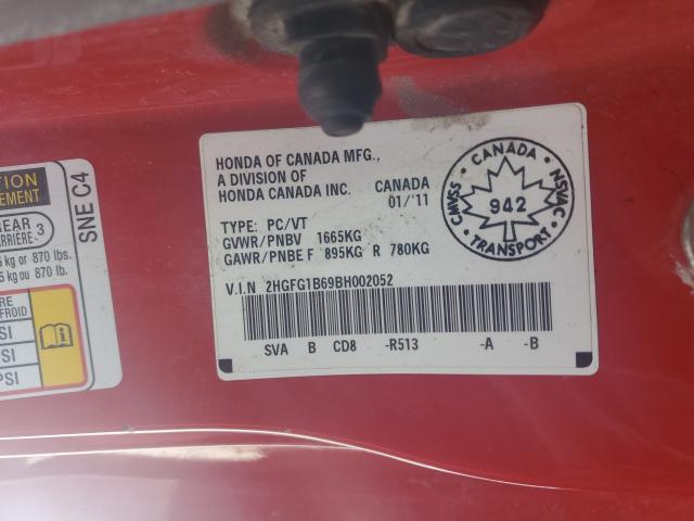 Photo 10 from auction – 2011 HONDA CIVIC LX with VIN 2HGFG1B69BH002052