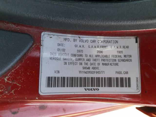 Photo 10 from auction – 2002 VOLVO V40 1.9T with VIN YV1VW29502F843771
