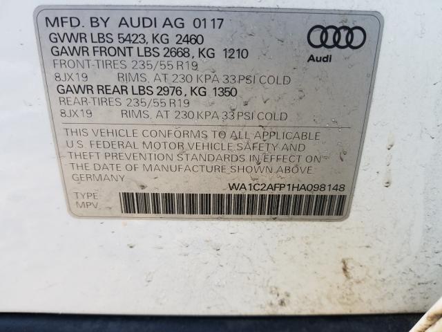 Photo 10 from auction – 2017 AUDI Q5 PREMIUM with VIN WA1C2AFP1HA098148