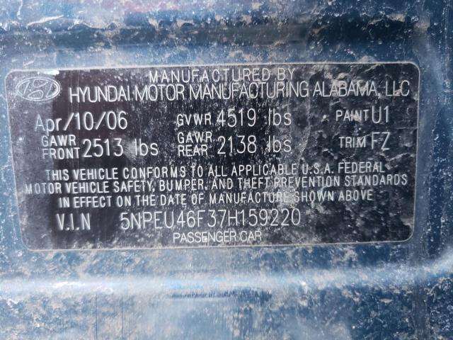 Photo 10 from auction – 2007 HYUNDAI SONATA SE with VIN 5NPEU46F37H159220