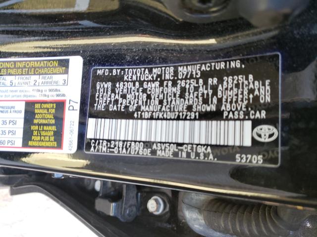 Photo 10 from auction – 2013 TOYOTA CAMRY L with VIN 4T1BF1FK4DU717291