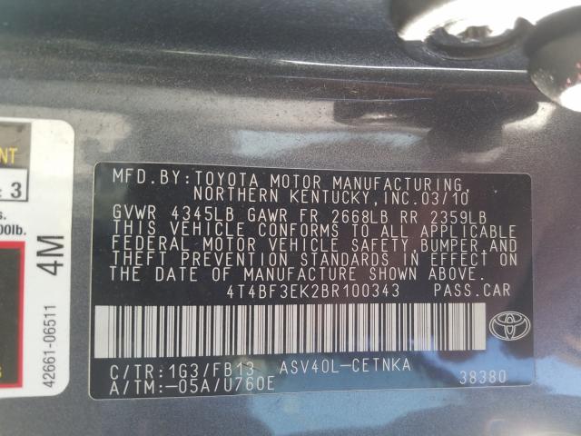 Photo 10 from auction – 2011 TOYOTA CAMRY BASE with VIN 4T4BF3EK2BR100343
