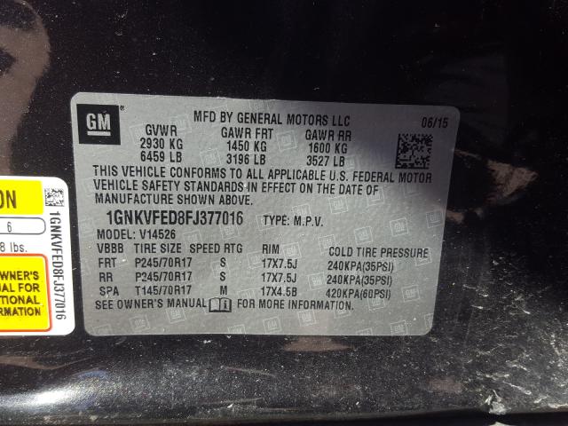 Photo 10 from auction – 2015 CHEVROLET TRAVERSE L with VIN 1GNKVFED8FJ377016