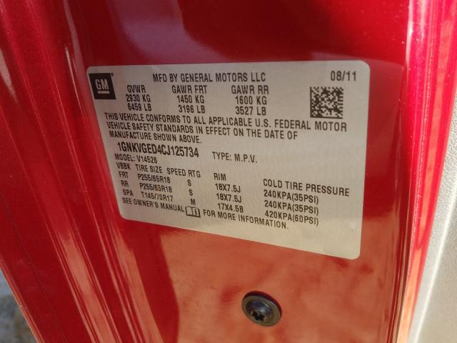 Photo 10 from auction – 2012 CHEVROLET TRAVERSE L with VIN 1GNKVGED4CJ125734