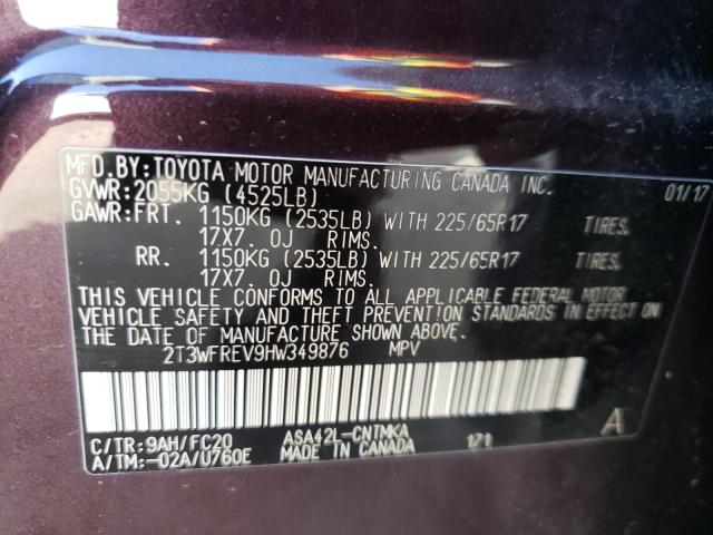 Photo 10 from auction – 2017 TOYOTA RAV4 XLE with VIN 2T3WFREV9HW349876