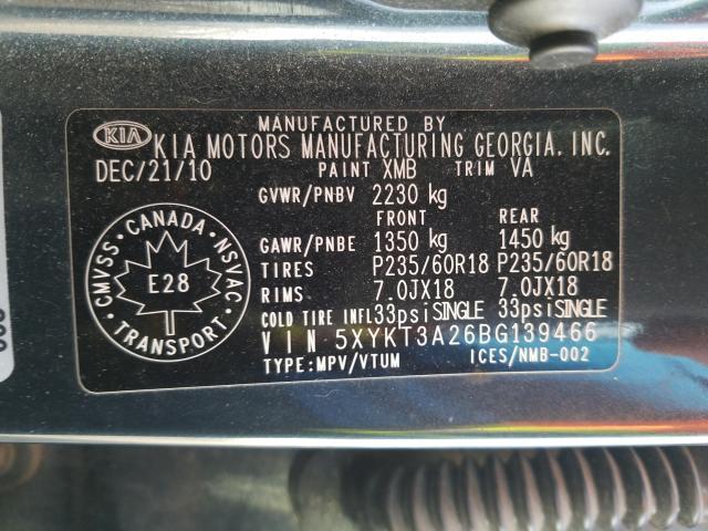 Photo 10 from auction – 2011 KIA SORENTO BA with VIN 5XYKT3A26BG139466