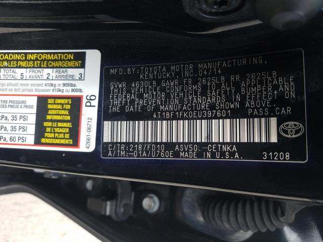 Photo 10 from auction – 2014 TOYOTA CAMRY with VIN 4T1BF1FK0EU397601