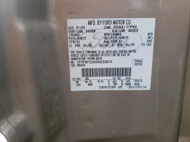 Photo 10 from auction – 2005 FORD F150 SUPER with VIN 1FTPW12505KD22015