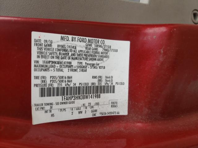 Photo 10 from auction – 2011 FORD FOCUS SEL with VIN 1FAHP3HN3BW141988