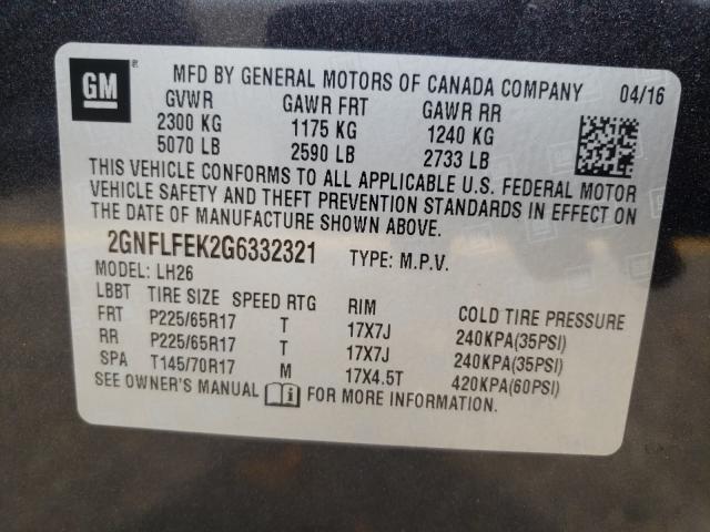 Photo 10 from auction – 2016 CHEVROLET EQUINOX LT with VIN 2GNFLFEK2G6332321