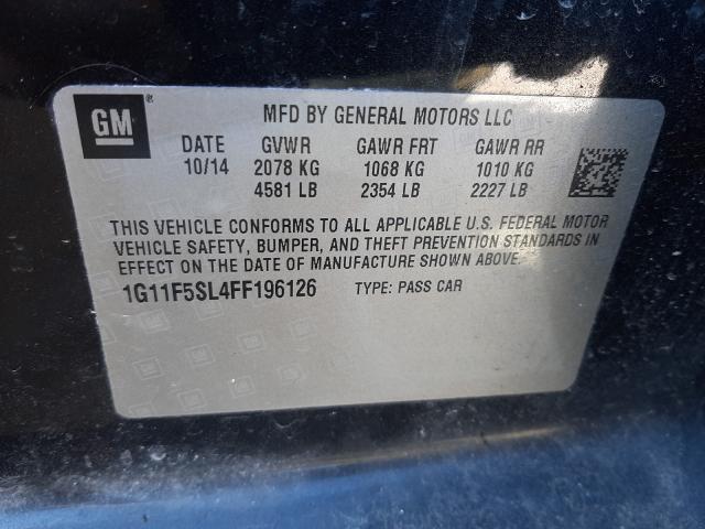 Photo 10 from auction – 2015 CHEVROLET MALIBU LTZ with VIN 1G11F5SL4FF196126
