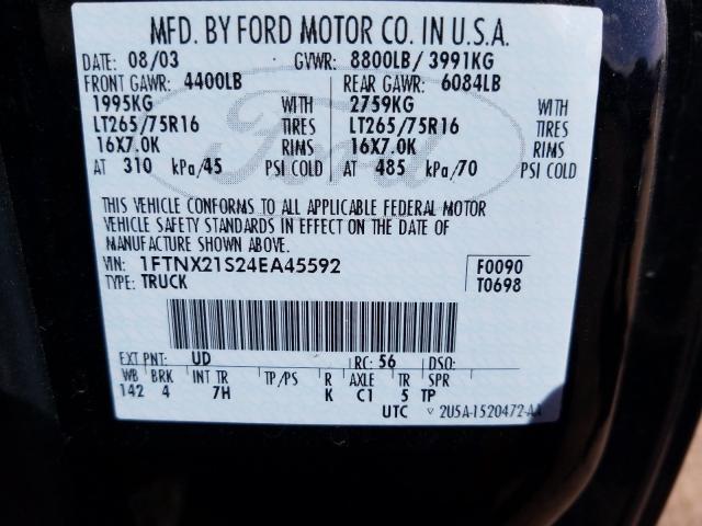 Photo 10 from auction – 2004 FORD F250 SUPER with VIN 1FTNX21S24EA45592