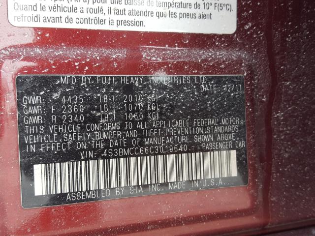 Photo 10 from auction – 2012 SUBARU LEGACY 2.5 with VIN 4S3BMCC66C3019640