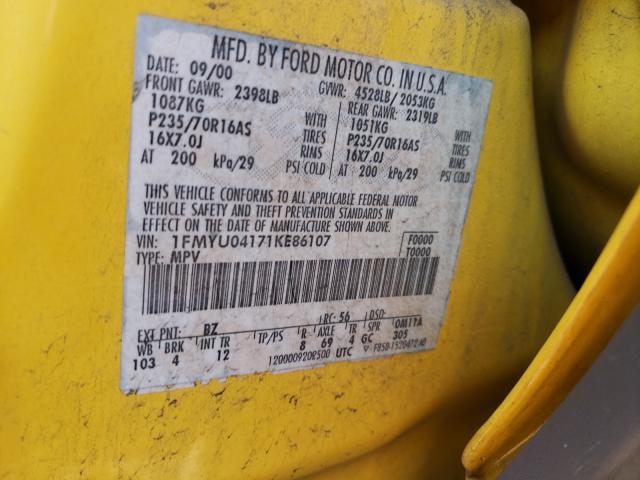 Photo 10 from auction – 2001 FORD ESCAPE XLT with VIN 1FMYU04171KE86107