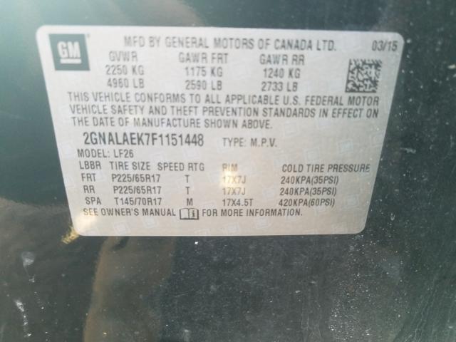 Photo 10 from auction – 2015 CHEVROLET EQUINOX LS with VIN 2GNALAEK7F1151448