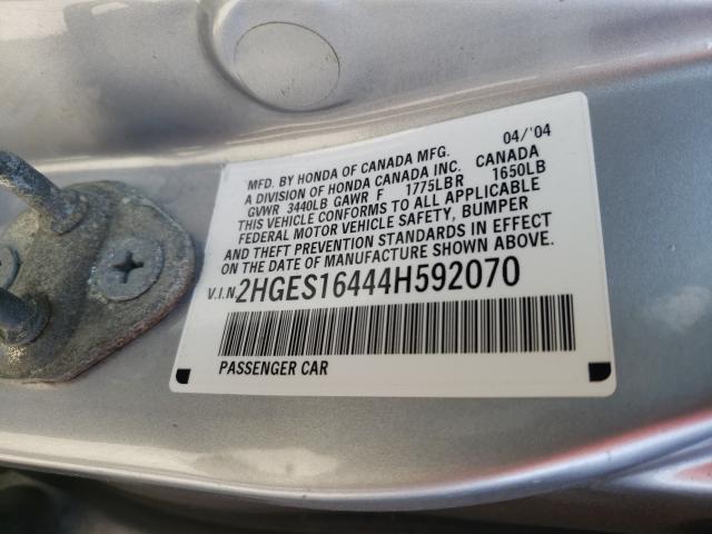 Photo 10 from auction – 2004 HONDA CIVIC DX with VIN 2HGES16444H592070