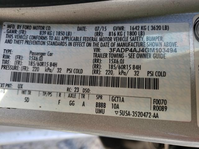 Photo 10 from auction – 2016 FORD FIESTA S with VIN 3FADP4AJ4GM103494