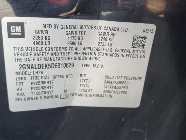 Photo 10 from auction – 2013 CHEVROLET EQUINOX LT with VIN 2GNALDEK5D6310629