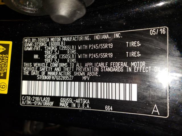 Photo 10 from auction – 2016 TOYOTA HIGHLANDER with VIN 5TDDKRFH7GS289527