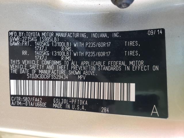 Photo 10 from auction – 2015 TOYOTA SIENNA with VIN 5TDZK3DC6FS529434