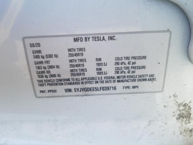 Photo 10 from auction – 2020 TESLA MODEL Y with VIN 5YJYGDEE5LF039716