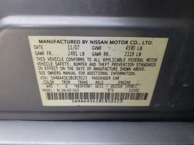 Photo 10 from auction – 2008 NISSAN MAXIMA SE with VIN 1N4BA41E18C819123