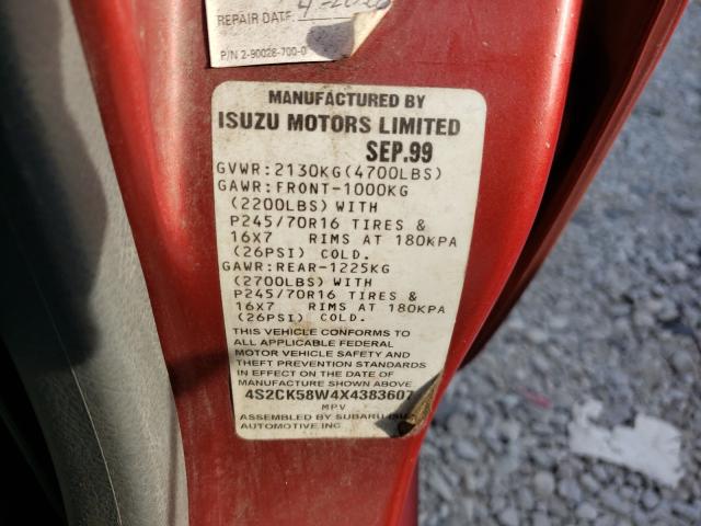 Photo 10 from auction – 1999 ISUZU RODEO S with VIN 4S2CK58W4X4383607