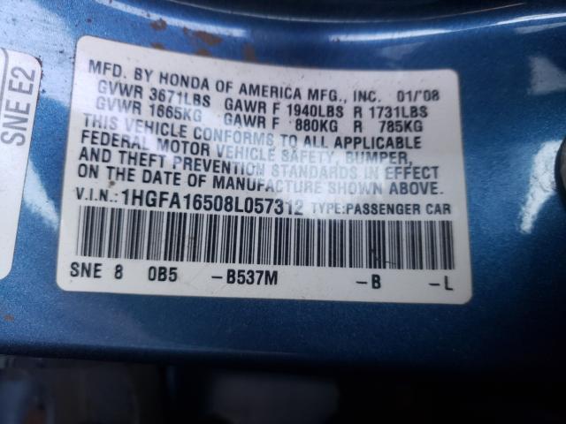 Photo 10 from auction – 2008 HONDA CIVIC LX with VIN 1HGFA16508L057312