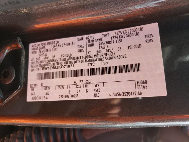 Photo 10 from auction – 2018 FORD F150 SUPER with VIN 1FTEW1E55JKD71871
