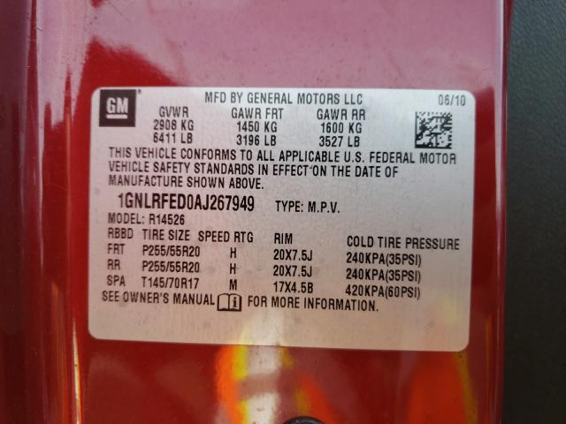 Photo 10 from auction – 2010 CHEVROLET TRAVERSE L with VIN 1GNLRFED0AJ267949