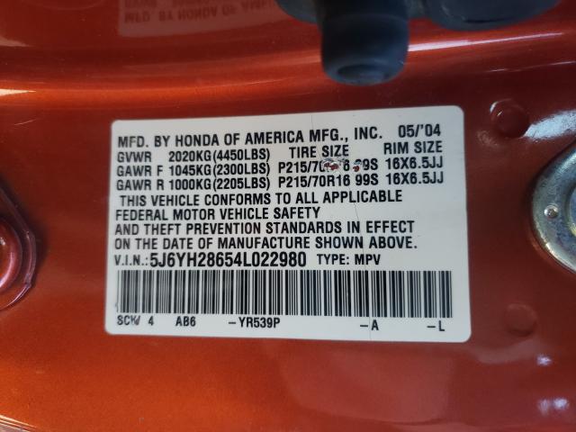 Photo 10 from auction – 2004 HONDA ELEMENT EX with VIN 5J6YH28654L022980