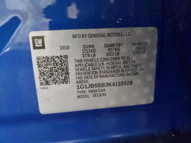 Photo 10 from auction – 2019 CHEVROLET SONIC LS with VIN 1G1JB5SB3K4110328